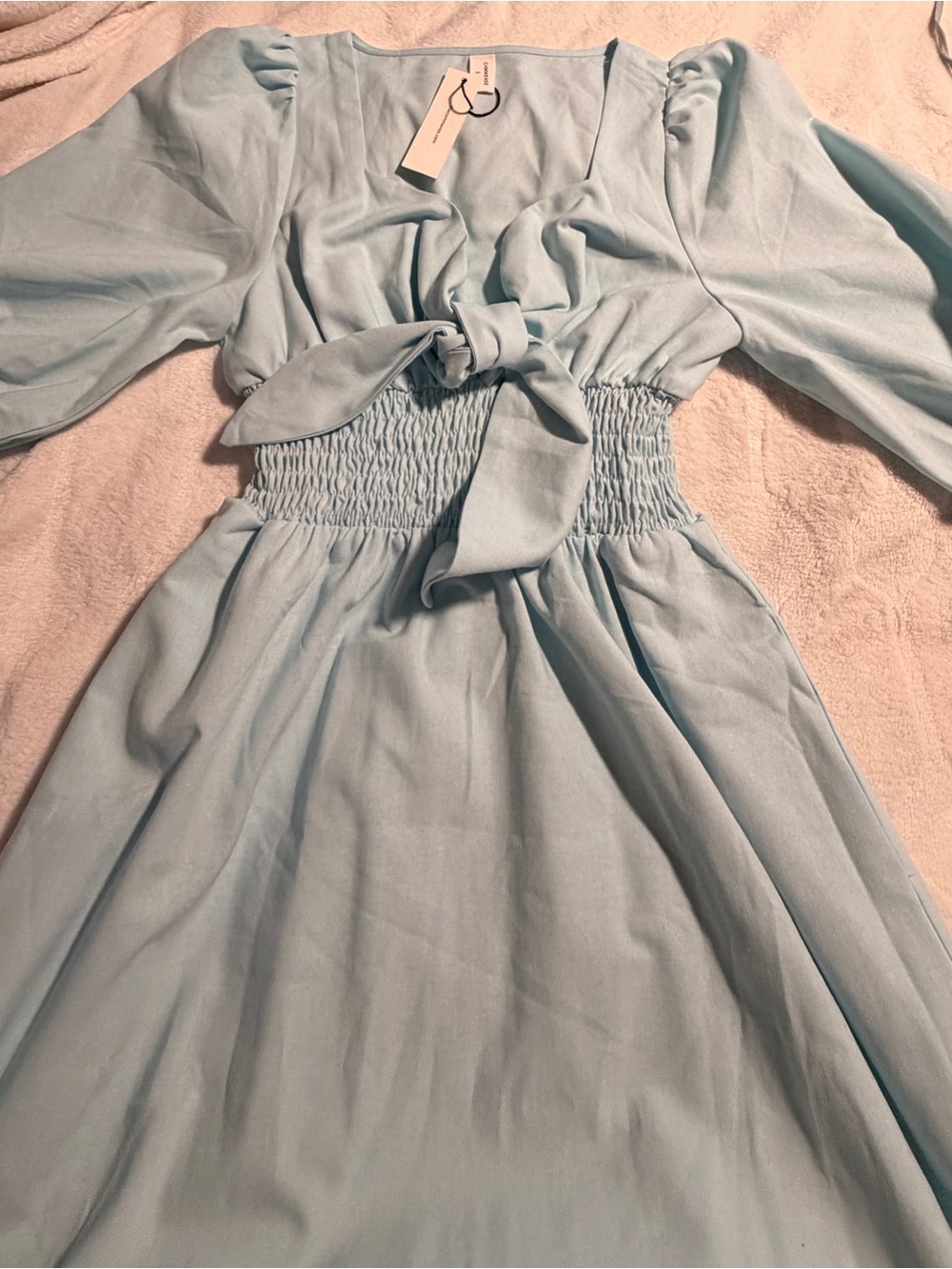 Commense Lt Teal Blue Tie-Front Midi Dress